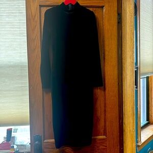 Express Women Black Velvet Turtleneck Midi Dress With Shoulder Pads Size Small